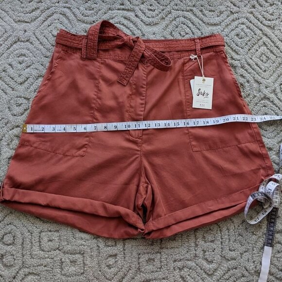New SUKO jeans paper bag High rise lightweight rust red shorts size 12 @Y - Picture 4 of 10